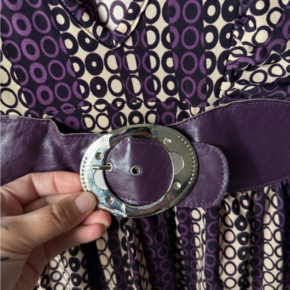 Y2K Women’s Charlotte Russe Purple & Cream Blouse with Belt Preppy Fashion - Picture 2 of 5